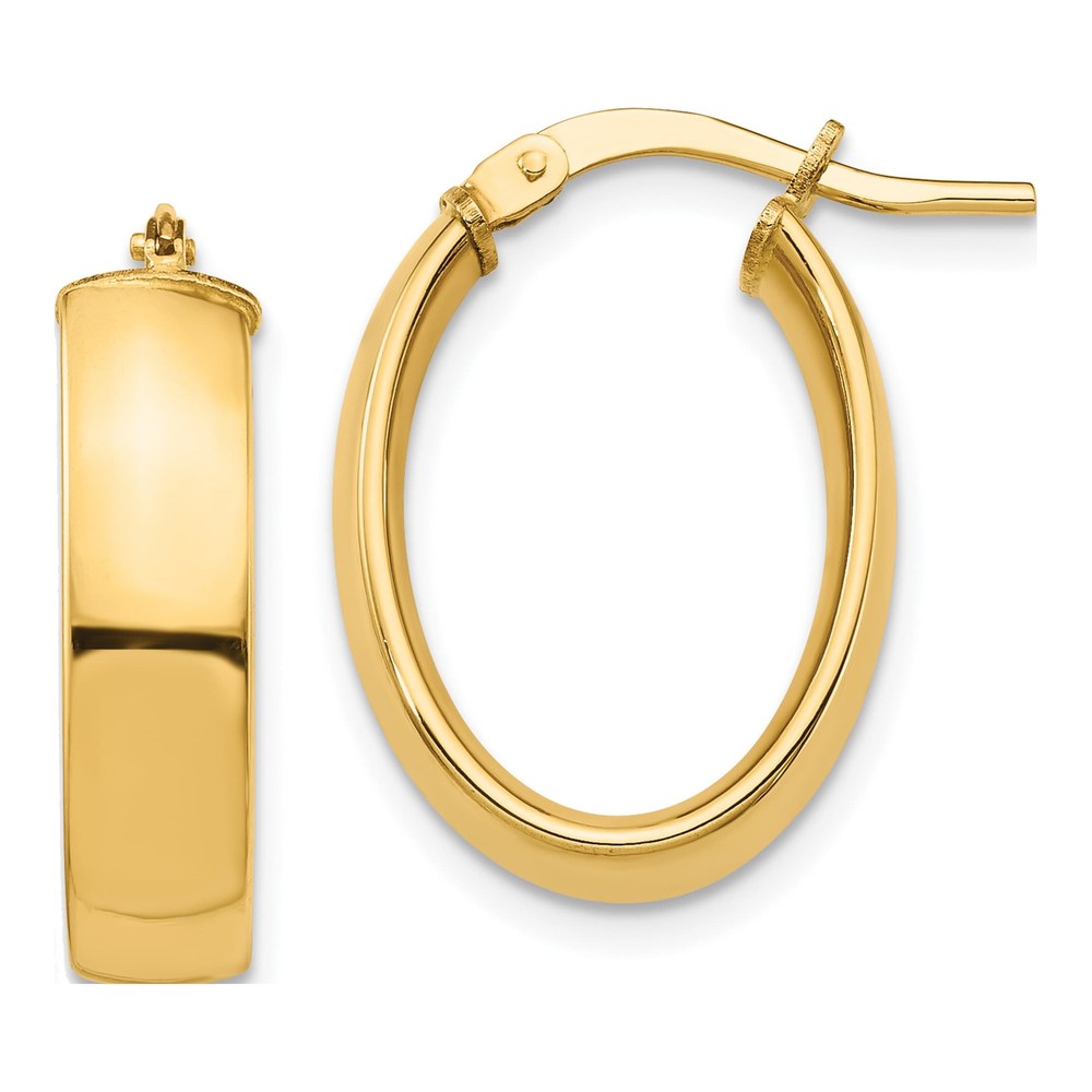 14K Yellow Gold Oval Tube Hoop Earrings