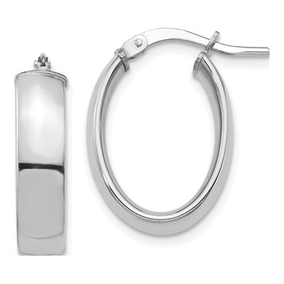 14K White Gold Oval Tube Hoop Earrings