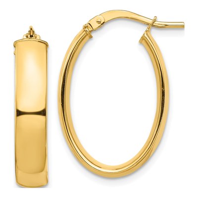 14K Yellow Gold Oval Tube Hoop Earrings