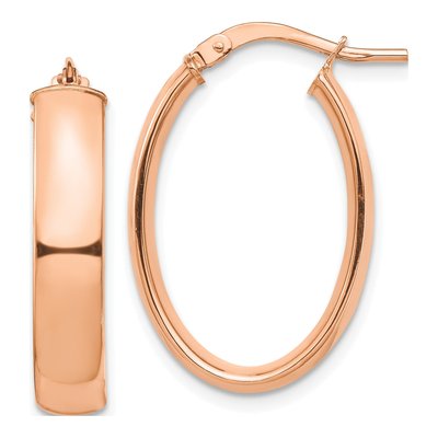 14K Rose Gold Oval Tube Hoop Earrings
