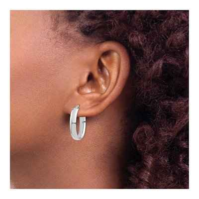 14K White Gold Oval Tube Hoop Earrings – view 4