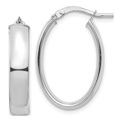 14K White Gold Oval Tube Hoop Earrings