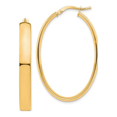 14K Yellow Gold Oval Tube Hoop Earrings