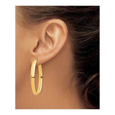 14K Yellow Gold Oval Tube Hoop Earrings – view 4