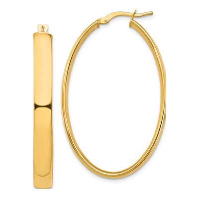 14K Yellow Gold Oval Tube Hoop Earrings