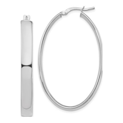 14K White Gold Oval Tube Hoop Earrings