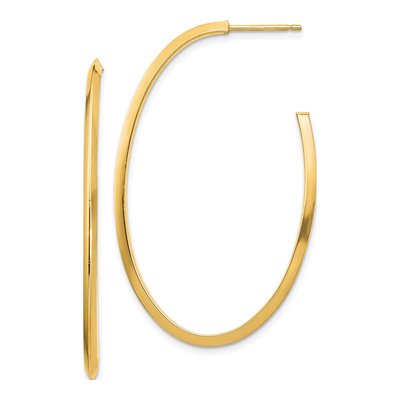 14K Yellow Gold Knife Edge Oval Hoop Earrings