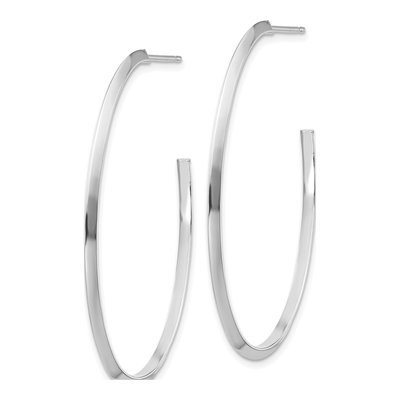 14K White Gold Knife Edge Oval J- Hoop Earrings – view 2