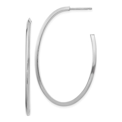 14K White Gold Knife Edge Oval J- Hoop Earrings