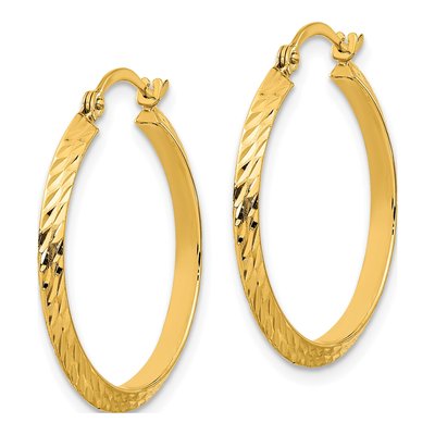 14K Yellow Gold 27mm Diamond-Cut Knife-Edge Hoop Earrings – view 3