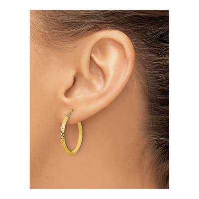 14K Yellow Gold 27mm Diamond-Cut Knife-Edge Hoop Earrings – view 4