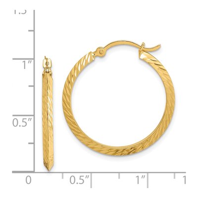 14K Yellow Gold 27mm Diamond-Cut Knife-Edge Hoop Earrings – view 5