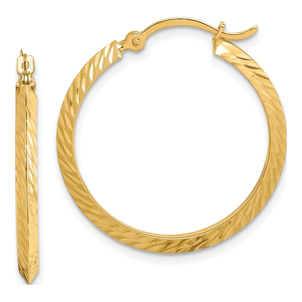 14K Yellow Gold 27mm Diamond-Cut Knife-Edge Hoop Earrings