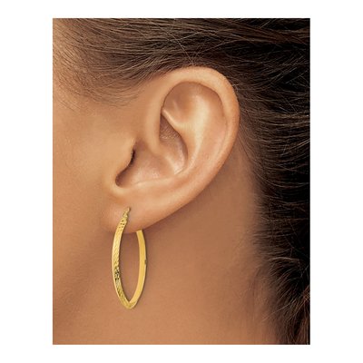 14K Yellow Gold 33mm Diamond-Cut Knife-Edge Hoop Earrings – view 4