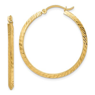 14K Yellow Gold 33mm Diamond-Cut Knife-Edge Hoop Earrings