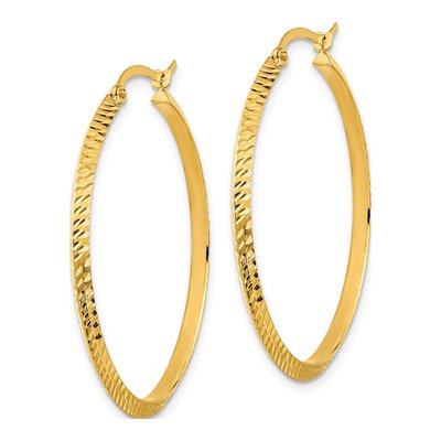 14K Yellow Gold 39mm Diamond-Cut Knife-Edge Hoop Earrings – view 3