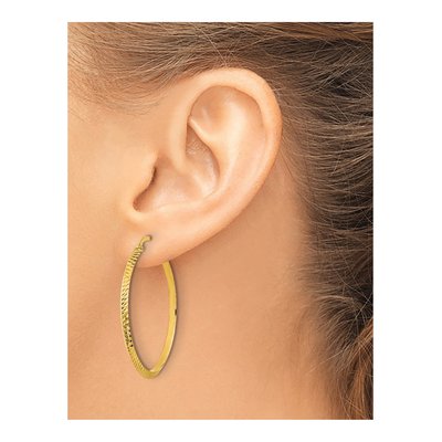 14K Yellow Gold 39mm Diamond-Cut Knife-Edge Hoop Earrings – view 4