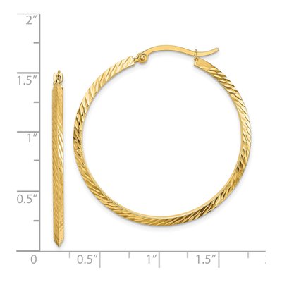 14K Yellow Gold 39mm Diamond-Cut Knife-Edge Hoop Earrings – view 5