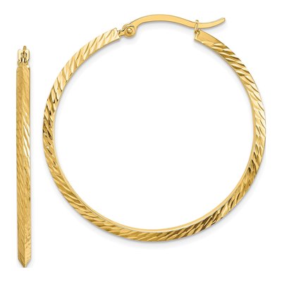 14K Yellow Gold 39mm Diamond-Cut Knife-Edge Hoop Earrings