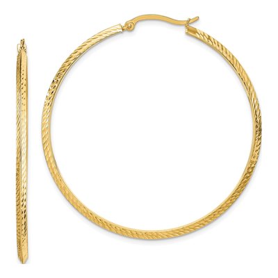 14K Yellow Gold 52mm Diamond-Cut Knife-Edge Hoop Earrings