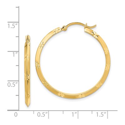 14K Yellow Gold 34mm Diamond-Cut Tube Hoop Earrings – view 4