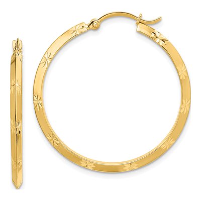 14K Yellow Gold 34mm Diamond-Cut Tube Hoop Earrings
