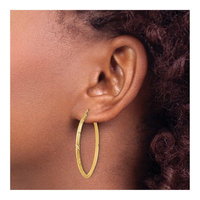 14K Yellow Gold 40mm Diamond-Cut Knife-Edge Hoop Earrings – view 4