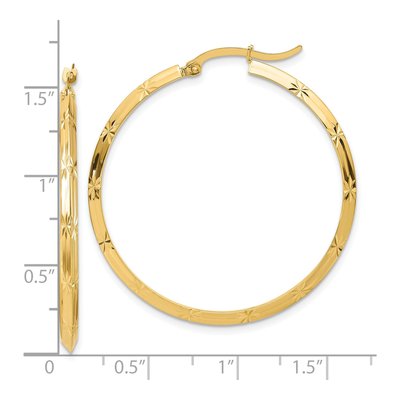 14K Yellow Gold 40mm Diamond-Cut Knife-Edge Hoop Earrings – view 5