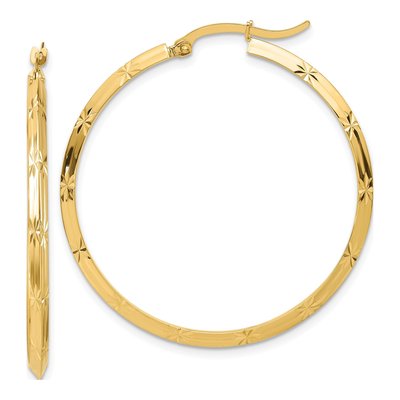 14K Yellow Gold 40mm Diamond-Cut Knife-Edge Hoop Earrings