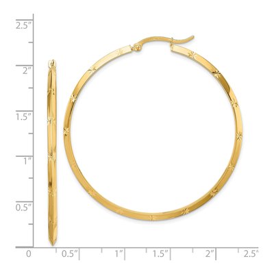 14K Yellow Gold 52mm Diamond-Cut Knife-Edge Hoop Earrings – view 5