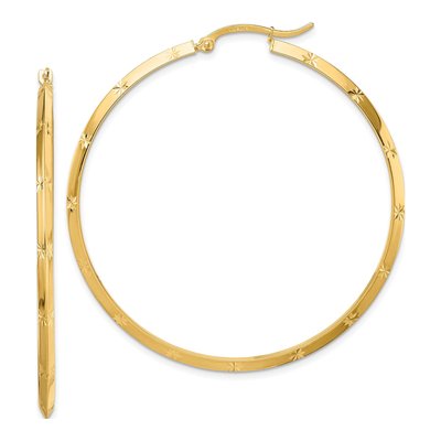 14K Yellow Gold 52mm Diamond-Cut Knife-Edge Hoop Earrings