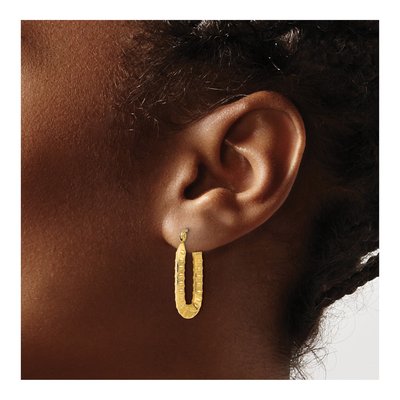14K Yellow Gold Textured Rectangle Hoop Earrings – view 4