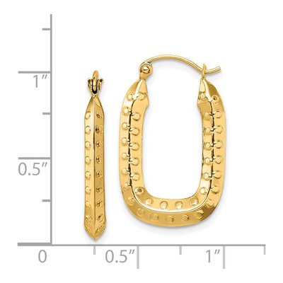 14K Yellow Gold Textured Rectangle Hoop Earrings – view 5