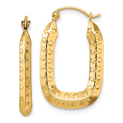 14K Yellow Gold Textured Rectangle Hoop Earrings