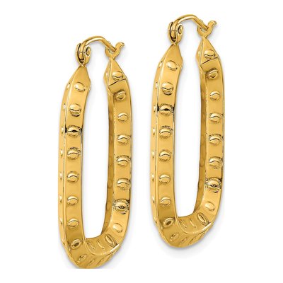 14K Yellow Gold Textured Rectangle Hoop Earrings – view 2