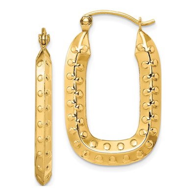 14K Yellow Gold Textured Rectangle Hoop Earrings