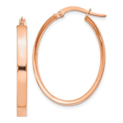 14K Rose Gold Oval Tube Hoop Earrings