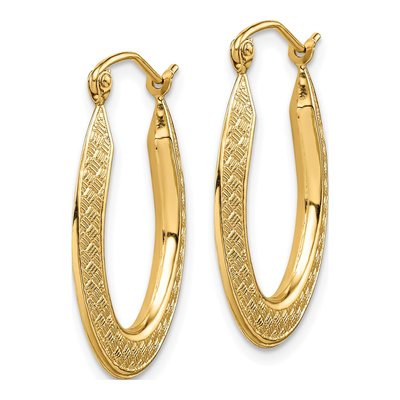 14K Yellow Gold Textured Oval Hoop Earrings – view 3