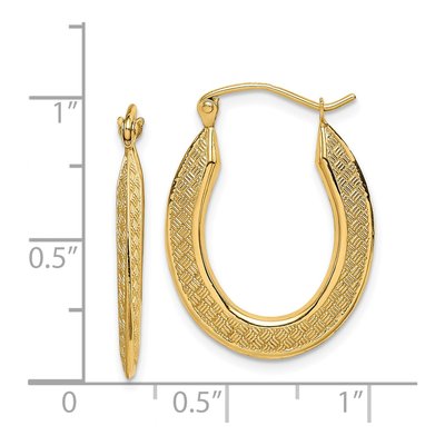 14K Yellow Gold Textured Oval Hoop Earrings – view 5