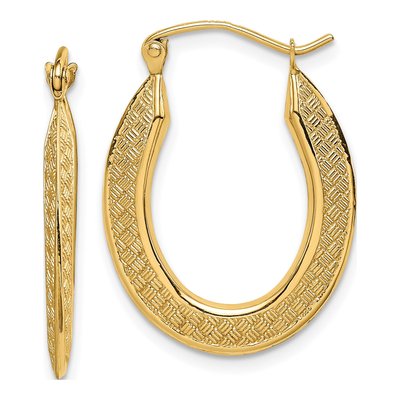 14K Yellow Gold Textured Oval Hoop Earrings