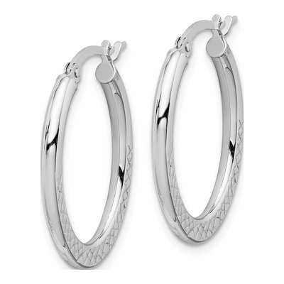 14K White Gold Diamond-Cut Oval Hoop Earrings – view 3