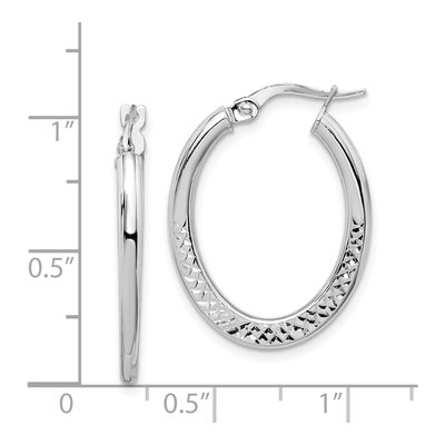 14K White Gold Diamond-Cut Oval Hoop Earrings – view 5