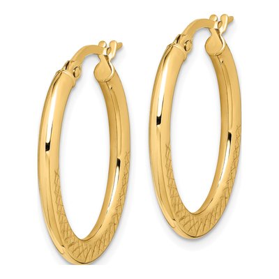 14K Yellow Gold Diamond-Cut Oval Hoop Earrings – view 3