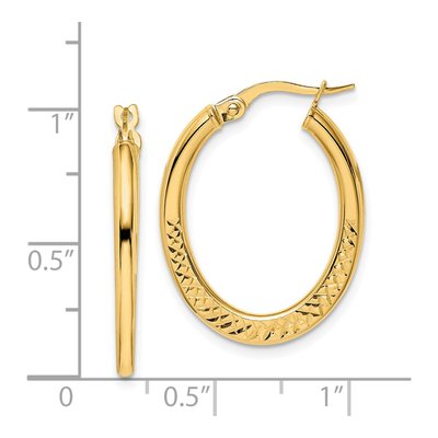 14K Yellow Gold Diamond-Cut Oval Hoop Earrings – view 5