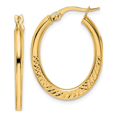 14K Yellow Gold Diamond-Cut Oval Hoop Earrings
