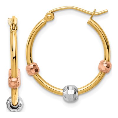 14K Tri-Color Gold 22mm Diamond-Cut Hoop Earrings