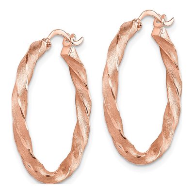 14K Rose Gold 26mm Twisted Diamond-Cut Hoop Earrings – view 3