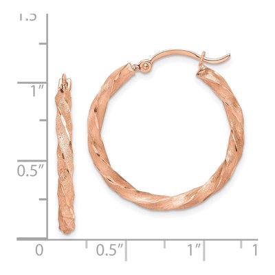 14K Rose Gold 26mm Twisted Diamond-Cut Hoop Earrings – view 5