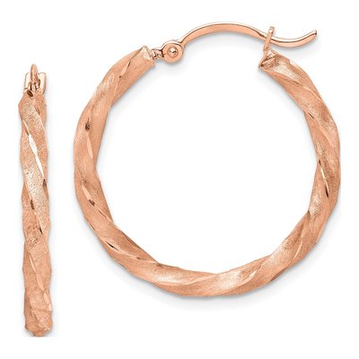 14K Rose Gold 26mm Twisted Diamond-Cut Hoop Earrings