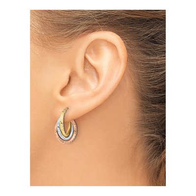 14K Tri-Color Gold Textured Triple Hoop Earrings – view 3